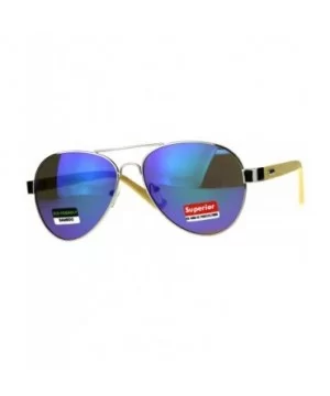 Real Bamboo Wood Temple Sunglasses Unisex Aviator Mirror Lens UV 400 - Silver (Teal Mirror) - CM18DCSAR7W $11.87 Aviator