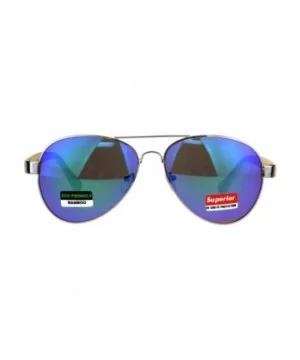 Real Bamboo Wood Temple Sunglasses Unisex Aviator Mirror Lens UV 400 - Silver (Teal Mirror) - CM18DCSAR7W $11.87 Aviator