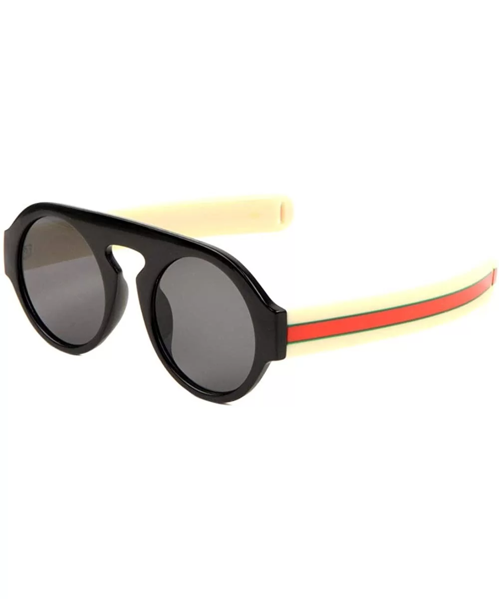 Round Lens One Piece Plastic Frame Thick Colored Temple Sunglasses - Black - CE197A4283O $8.25 Round