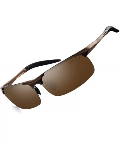 Lightweight Al-Mg Alloy Metal Half-Frame Polarized Sports Sunglasses for Men Women - Brown - CU185K7X6LU $14.89 Wrap