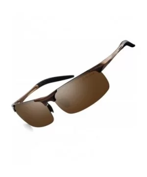 Lightweight Al-Mg Alloy Metal Half-Frame Polarized Sports Sunglasses for Men Women - Brown - CU185K7X6LU $14.89 Wrap