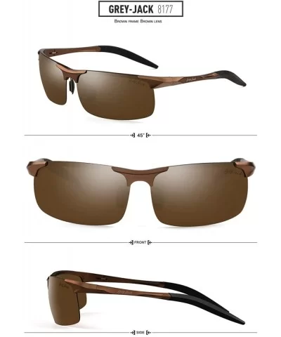 Lightweight Al-Mg Alloy Metal Half-Frame Polarized Sports Sunglasses for Men Women - Brown - CU185K7X6LU $14.89 Wrap