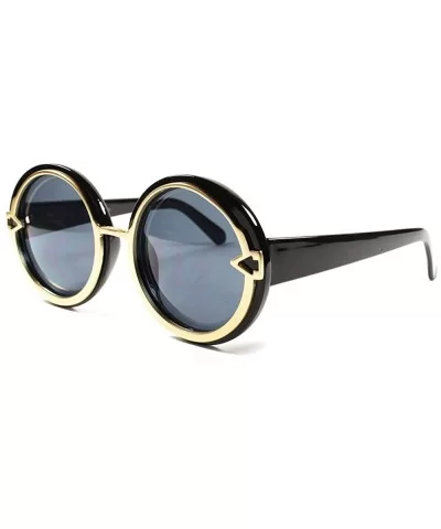 Round Womens Vintage Retro Fashion Sunglasses - Black - CH18X4R0ECE $7.59 Round