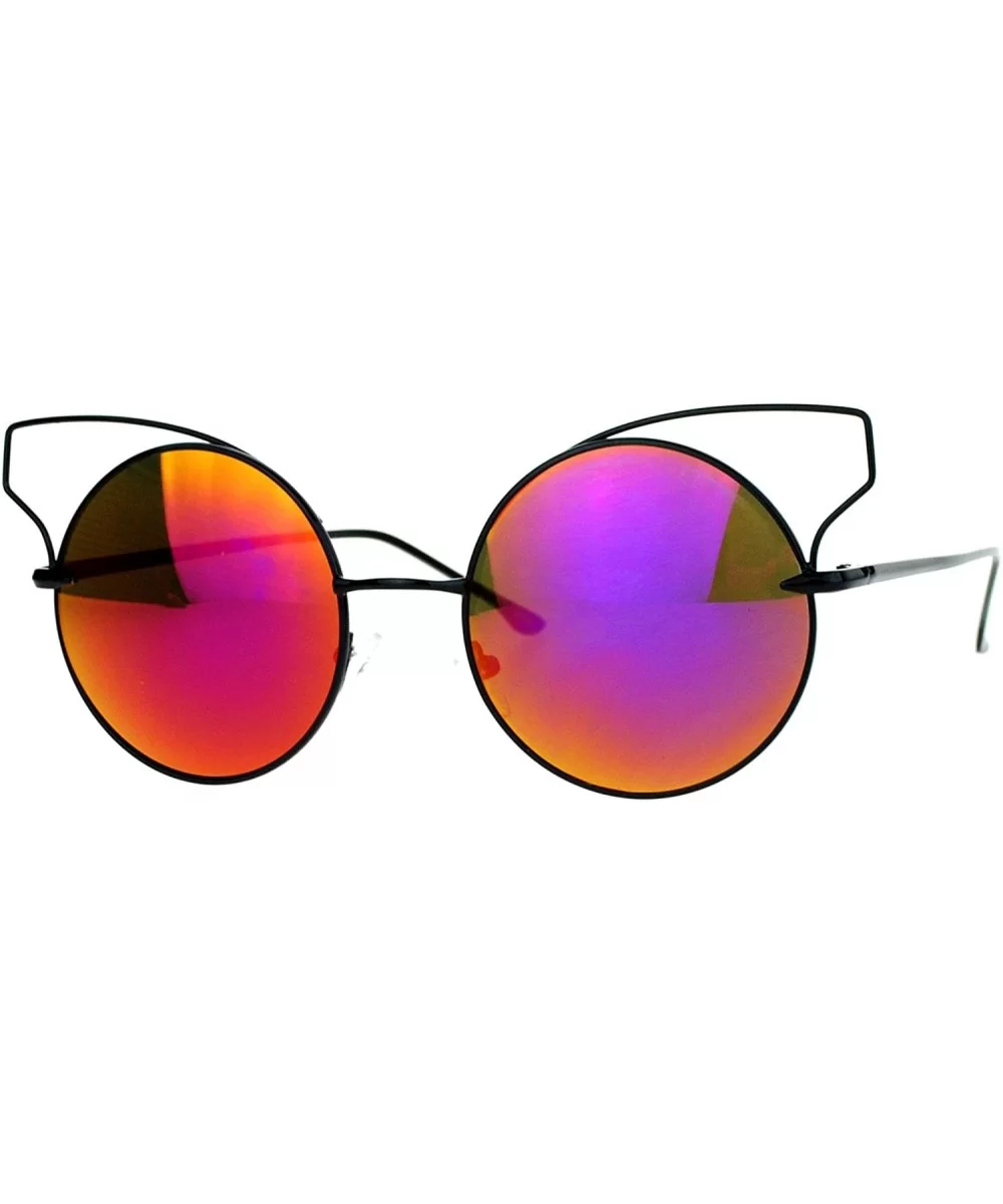 High Fashion Womens Sunglasses Round Cateye Wire Metal Mirror Lens - Black (Purple Mirror) - CB188AM8Q3W $6.05 Round