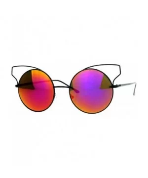 High Fashion Womens Sunglasses Round Cateye Wire Metal Mirror Lens - Black (Purple Mirror) - CB188AM8Q3W $6.05 Round