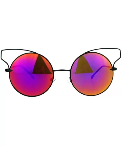 High Fashion Womens Sunglasses Round Cateye Wire Metal Mirror Lens - Black (Purple Mirror) - CB188AM8Q3W $6.05 Round