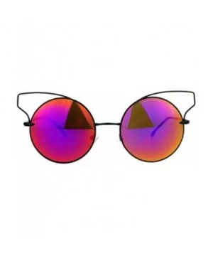 High Fashion Womens Sunglasses Round Cateye Wire Metal Mirror Lens - Black (Purple Mirror) - CB188AM8Q3W $6.05 Round