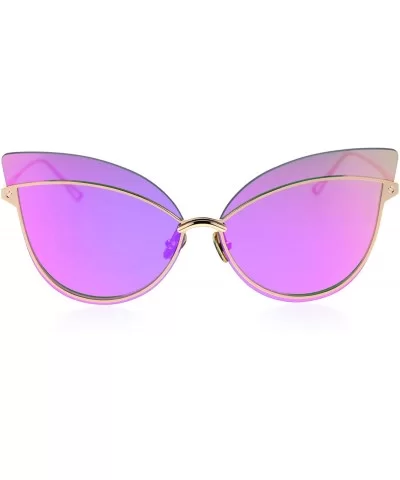 Womens Diva Retro Gothic Exposed Lens Oversize Cat Eye Sunglasses - Gold Purple Mirror - C418SAYM4OQ $11.25 Cat Eye