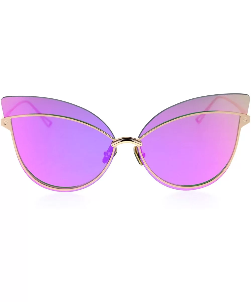 Womens Diva Retro Gothic Exposed Lens Oversize Cat Eye Sunglasses - Gold Purple Mirror - C418SAYM4OQ $11.25 Cat Eye