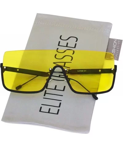 Oversized Shield Sunglasses Flat Top Gradient Lens Rimless Eyeglasses Women Men - Yellow-lens - CK11HWSKG9F $7.72 Oversized