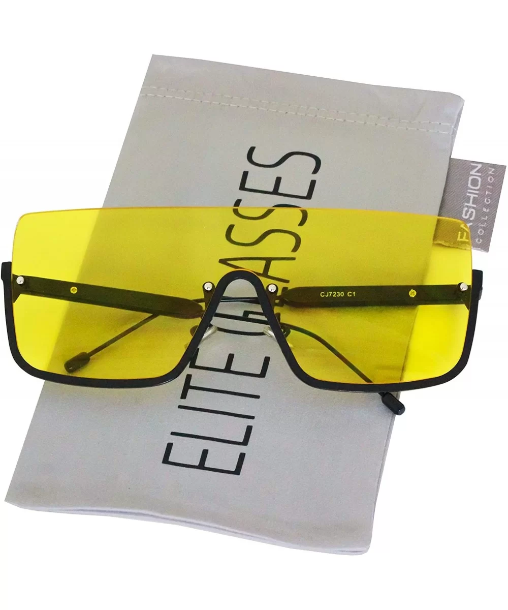 Oversized Shield Sunglasses Flat Top Gradient Lens Rimless Eyeglasses Women Men - Yellow-lens - CK11HWSKG9F $7.72 Oversized