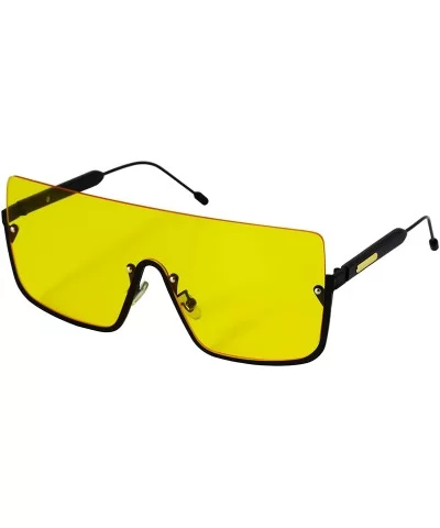 Oversized Shield Sunglasses Flat Top Gradient Lens Rimless Eyeglasses Women Men - Yellow-lens - CK11HWSKG9F $7.72 Oversized