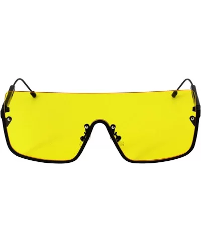 Oversized Shield Sunglasses Flat Top Gradient Lens Rimless Eyeglasses Women Men - Yellow-lens - CK11HWSKG9F $7.72 Oversized