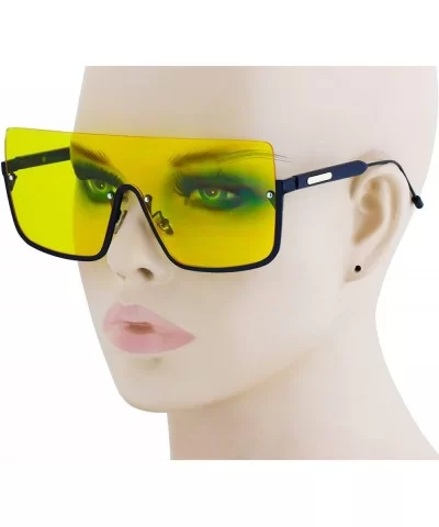 Oversized Shield Sunglasses Flat Top Gradient Lens Rimless Eyeglasses Women Men - Yellow-lens - CK11HWSKG9F $7.72 Oversized