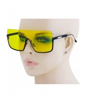 Oversized Shield Sunglasses Flat Top Gradient Lens Rimless Eyeglasses Women Men - Yellow-lens - CK11HWSKG9F $7.72 Oversized