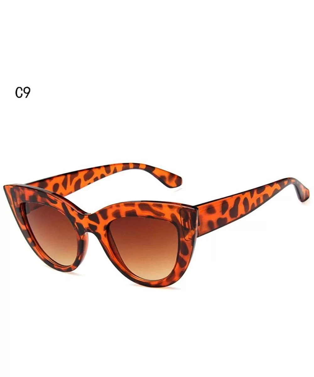 Retro Plastic Frame Cat Eye Sunglasses Women Ladies Fashion Brand Designer C9 - C9 - CI18YQUGUE3 $5.86 Oversized