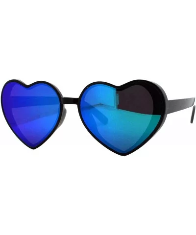 Oversized Heart Shape Sunglasses Womens Fashion Mirrored Lens Shades - Black (Teal Mirror) - CF18HR8MWCQ $7.28 Oversized