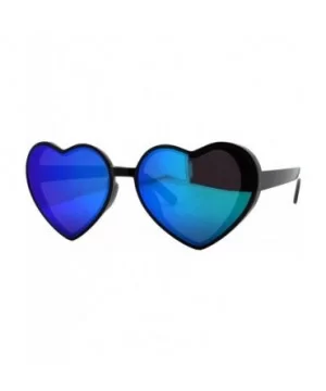 Oversized Heart Shape Sunglasses Womens Fashion Mirrored Lens Shades - Black (Teal Mirror) - CF18HR8MWCQ $7.28 Oversized