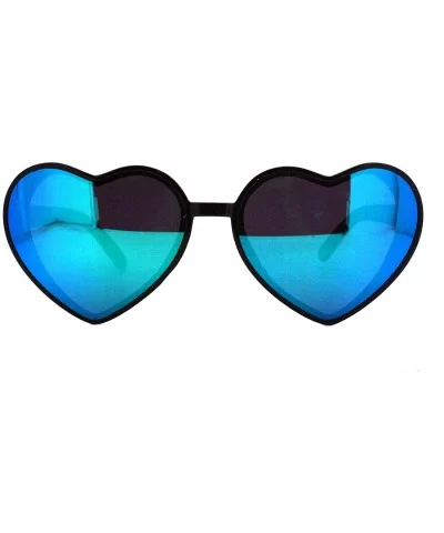 Oversized Heart Shape Sunglasses Womens Fashion Mirrored Lens Shades - Black (Teal Mirror) - CF18HR8MWCQ $7.28 Oversized