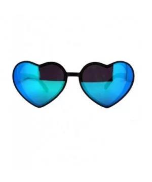 Oversized Heart Shape Sunglasses Womens Fashion Mirrored Lens Shades - Black (Teal Mirror) - CF18HR8MWCQ $7.28 Oversized