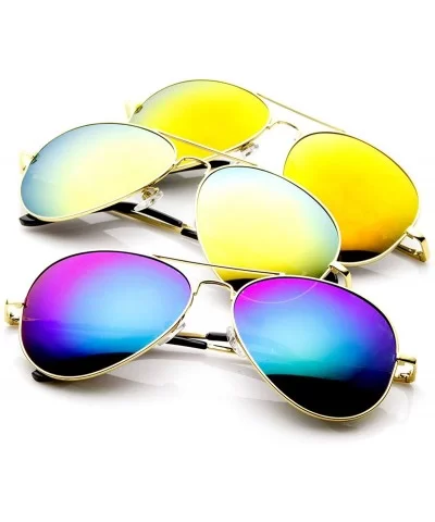 Classic Metal Frame Spring Hinges Color Mirror Lens Aviator Sunglasses 56mm - Gold Mixed (3-pack) - CA11DV2ZAUP $14.11 Aviator