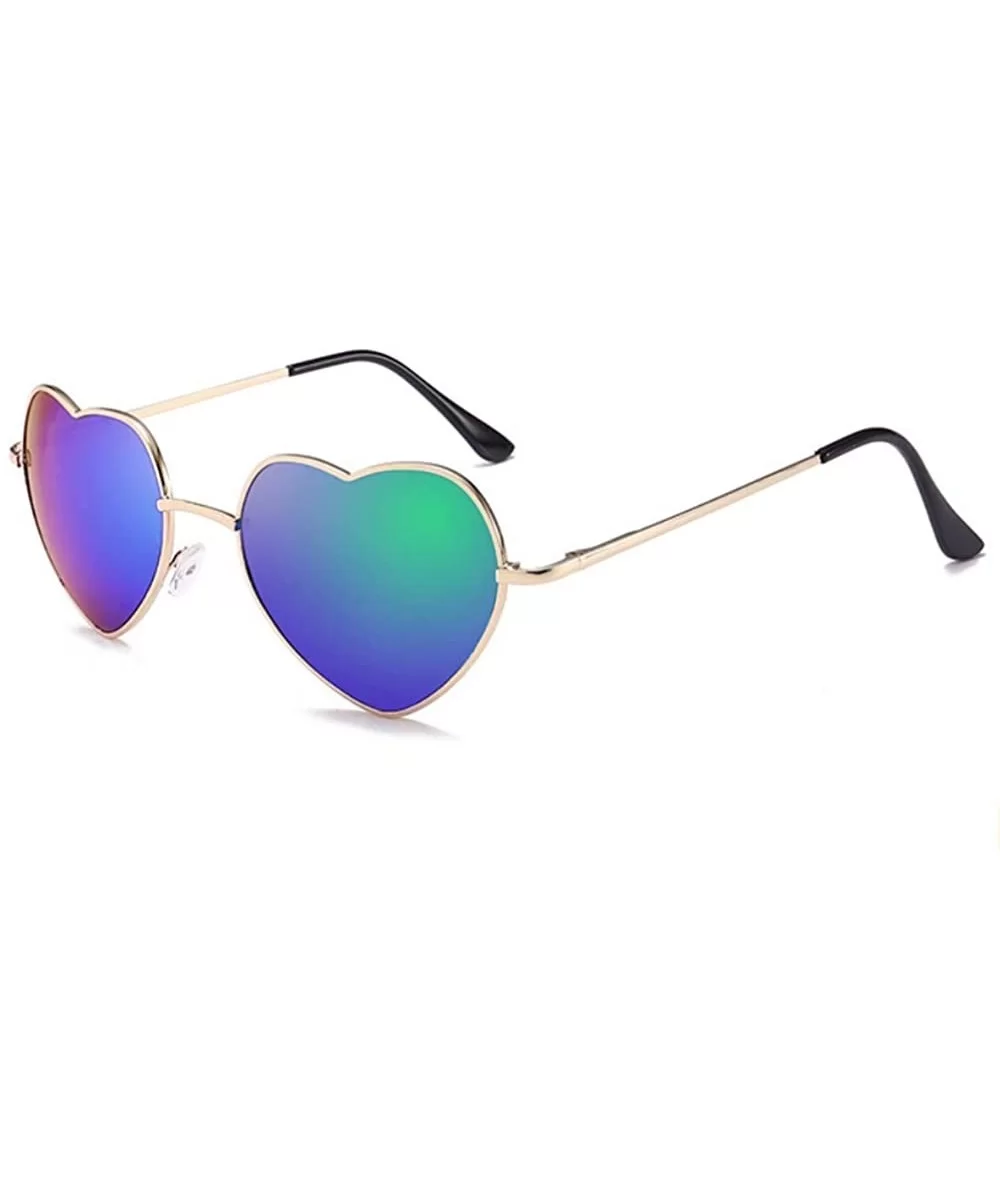 Heart Sunglasses Thin Metal Frame Hippie Lovely Aviator Style Eyewear - Gold Frame/Mirror Green - CJ18DYRU5EK $7.71 Cat Eye