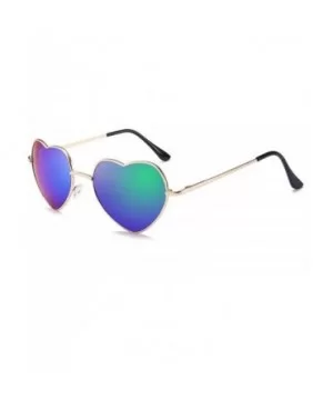 Heart Sunglasses Thin Metal Frame Hippie Lovely Aviator Style Eyewear - Gold Frame/Mirror Green - CJ18DYRU5EK $7.71 Cat Eye