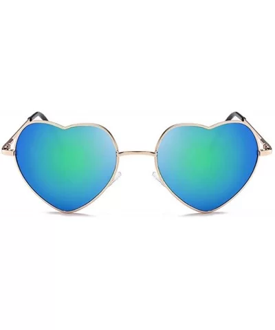 Heart Sunglasses Thin Metal Frame Hippie Lovely Aviator Style Eyewear - Gold Frame/Mirror Green - CJ18DYRU5EK $7.71 Cat Eye