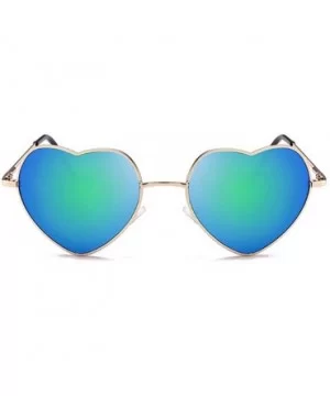 Heart Sunglasses Thin Metal Frame Hippie Lovely Aviator Style Eyewear - Gold Frame/Mirror Green - CJ18DYRU5EK $7.71 Cat Eye