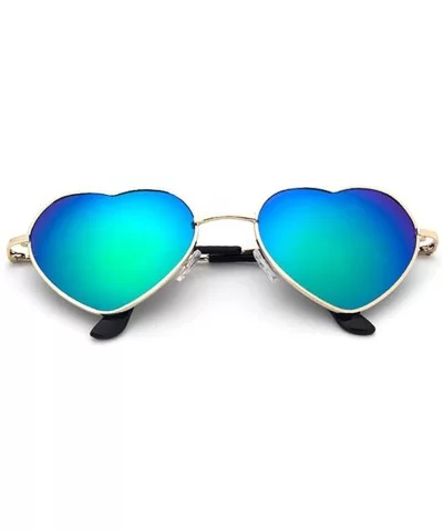 Heart Sunglasses Thin Metal Frame Hippie Lovely Aviator Style Eyewear - Gold Frame/Mirror Green - CJ18DYRU5EK $7.71 Cat Eye