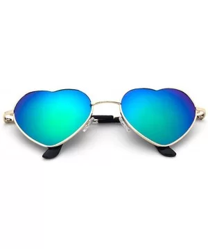 Heart Sunglasses Thin Metal Frame Hippie Lovely Aviator Style Eyewear - Gold Frame/Mirror Green - CJ18DYRU5EK $7.71 Cat Eye