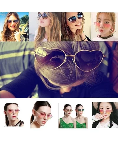 Heart Sunglasses Thin Metal Frame Hippie Lovely Aviator Style Eyewear - Gold Frame/Mirror Green - CJ18DYRU5EK $7.71 Cat Eye