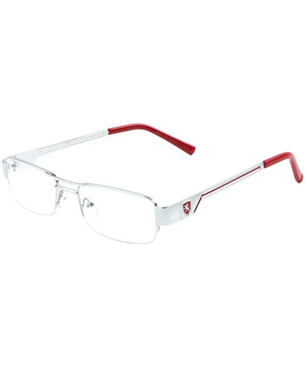 Khan Slim Half Rim Rectangular Luxury Sunglasses Clear Lenses - Silver Metallic & Red Frame - CP18XMNGDWG $10.41 Semi-rimless