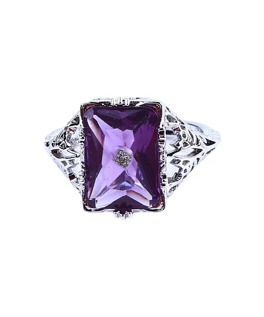 Women's Rectangular Amethyst Princess Ring(Purple Size 6） - Purple Size 6 - CC18O5IL26Z $4.62 Rectangular