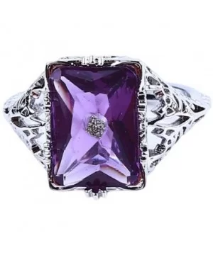 Women's Rectangular Amethyst Princess Ring(Purple Size 6） - Purple Size 6 - CC18O5IL26Z $4.62 Rectangular