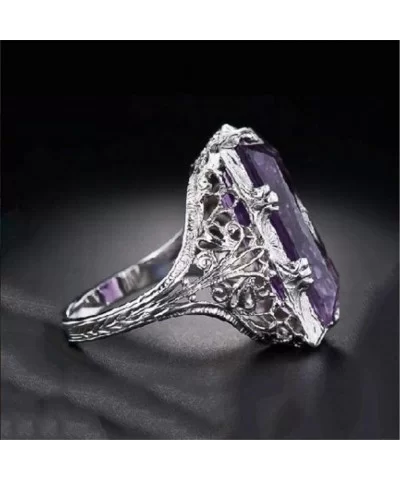 Women's Rectangular Amethyst Princess Ring(Purple Size 6） - Purple Size 6 - CC18O5IL26Z $4.62 Rectangular