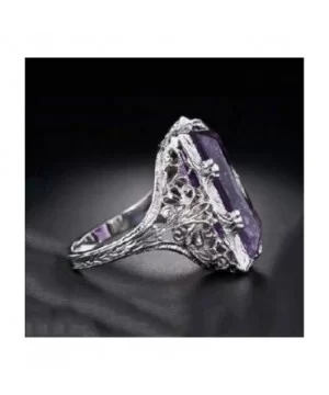 Women's Rectangular Amethyst Princess Ring(Purple Size 6） - Purple Size 6 - CC18O5IL26Z $4.62 Rectangular