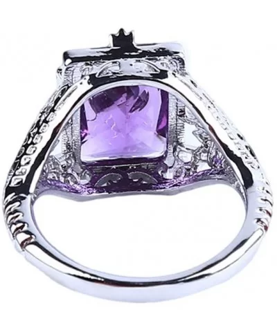 Women's Rectangular Amethyst Princess Ring(Purple Size 6） - Purple Size 6 - CC18O5IL26Z $4.62 Rectangular