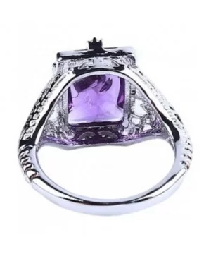 Women's Rectangular Amethyst Princess Ring(Purple Size 6） - Purple Size 6 - CC18O5IL26Z $4.62 Rectangular