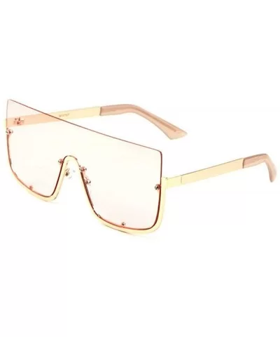 Flat Top Square Semi Rimless Shield One Piece Lens Luxury Sunglasses - Gold Metallic & Beige Frame - CB18WMCIUAR $7.84 Semi-r...