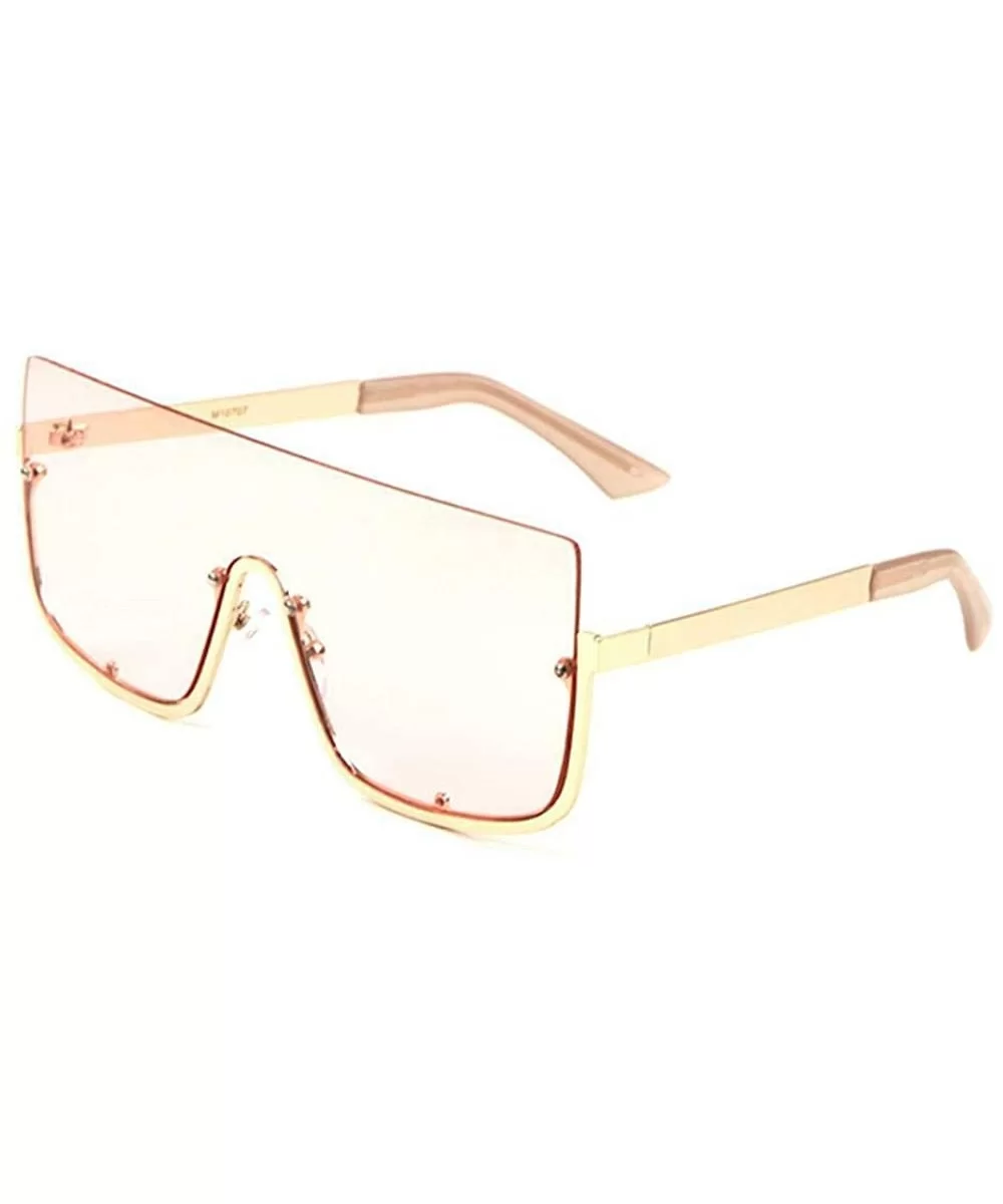 Flat Top Square Semi Rimless Shield One Piece Lens Luxury Sunglasses - Gold Metallic & Beige Frame - CB18WMCIUAR $7.84 Semi-r...