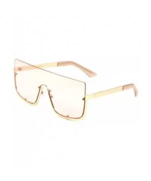 Flat Top Square Semi Rimless Shield One Piece Lens Luxury Sunglasses - Gold Metallic & Beige Frame - CB18WMCIUAR $7.84 Semi-r...