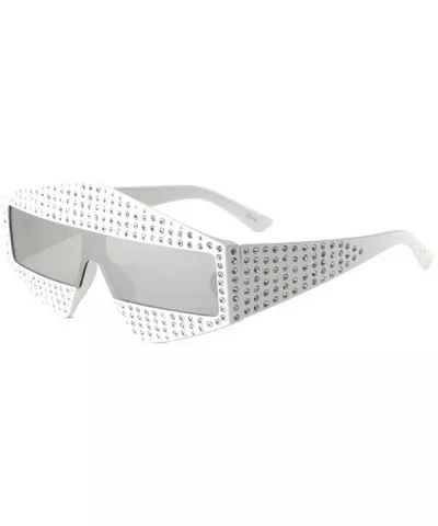 Diamond Shape Rhinestone Rectangular One Piece Lens Sunglasses - White - CY18EHQ6H84 $9.85 Rectangular