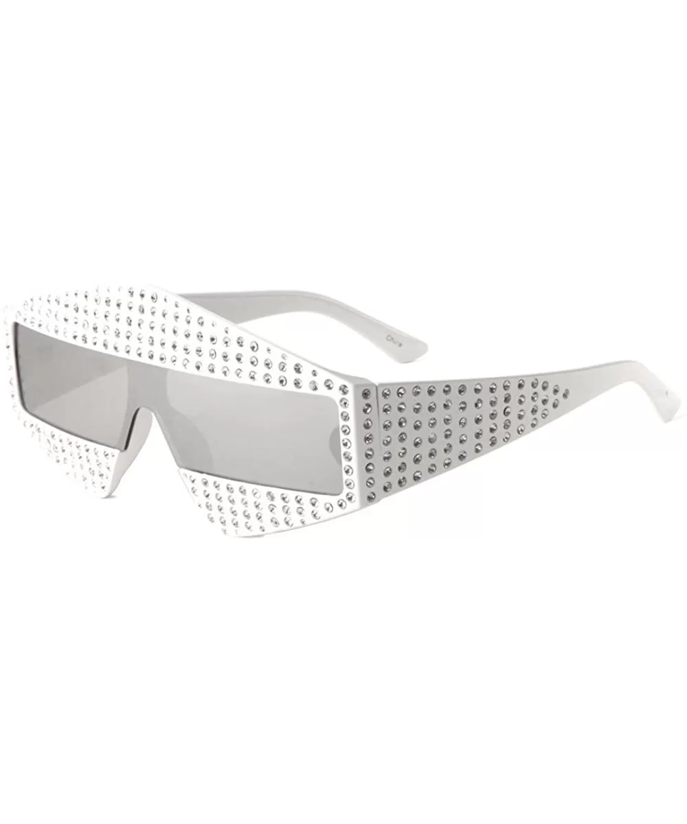 Diamond Shape Rhinestone Rectangular One Piece Lens Sunglasses - White - CY18EHQ6H84 $9.85 Rectangular