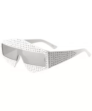 Diamond Shape Rhinestone Rectangular One Piece Lens Sunglasses - White - CY18EHQ6H84 $9.85 Rectangular