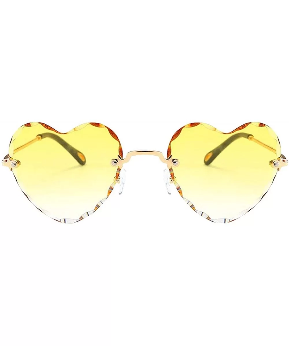 Women Stylish Heart Shaped RimlSunglasses Thin Metal Frame UV Protection Beach Vacation Festival Fishing - Yellow - CA198AHYY...