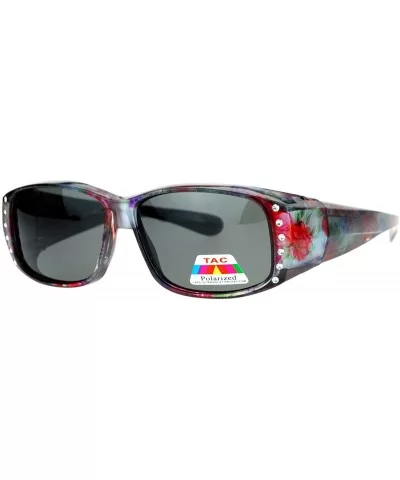 Womens Polarized Fit Over Glasses Sunglasses Rhinestones Floral Prints - Pink Floral - C5188ONGNTG $13.54 Rectangular