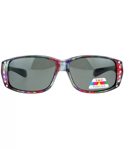 Womens Polarized Fit Over Glasses Sunglasses Rhinestones Floral Prints - Pink Floral - C5188ONGNTG $13.54 Rectangular