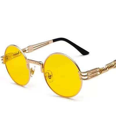 Vintage Round Sunglasses Men Black Retro Punk Sun Glasses Women Summer 2018 - Yellow - CO18E7N5DLL $9.43 Round