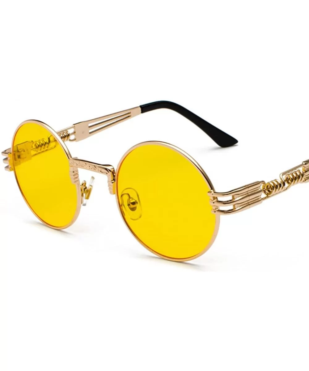 Vintage Round Sunglasses Men Black Retro Punk Sun Glasses Women Summer 2018 - Yellow - CO18E7N5DLL $9.43 Round